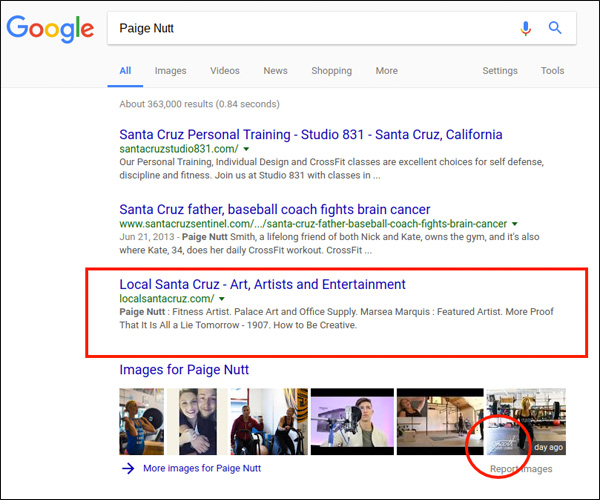 Two search engine listings, one of which is a sponsors logo in the image results!